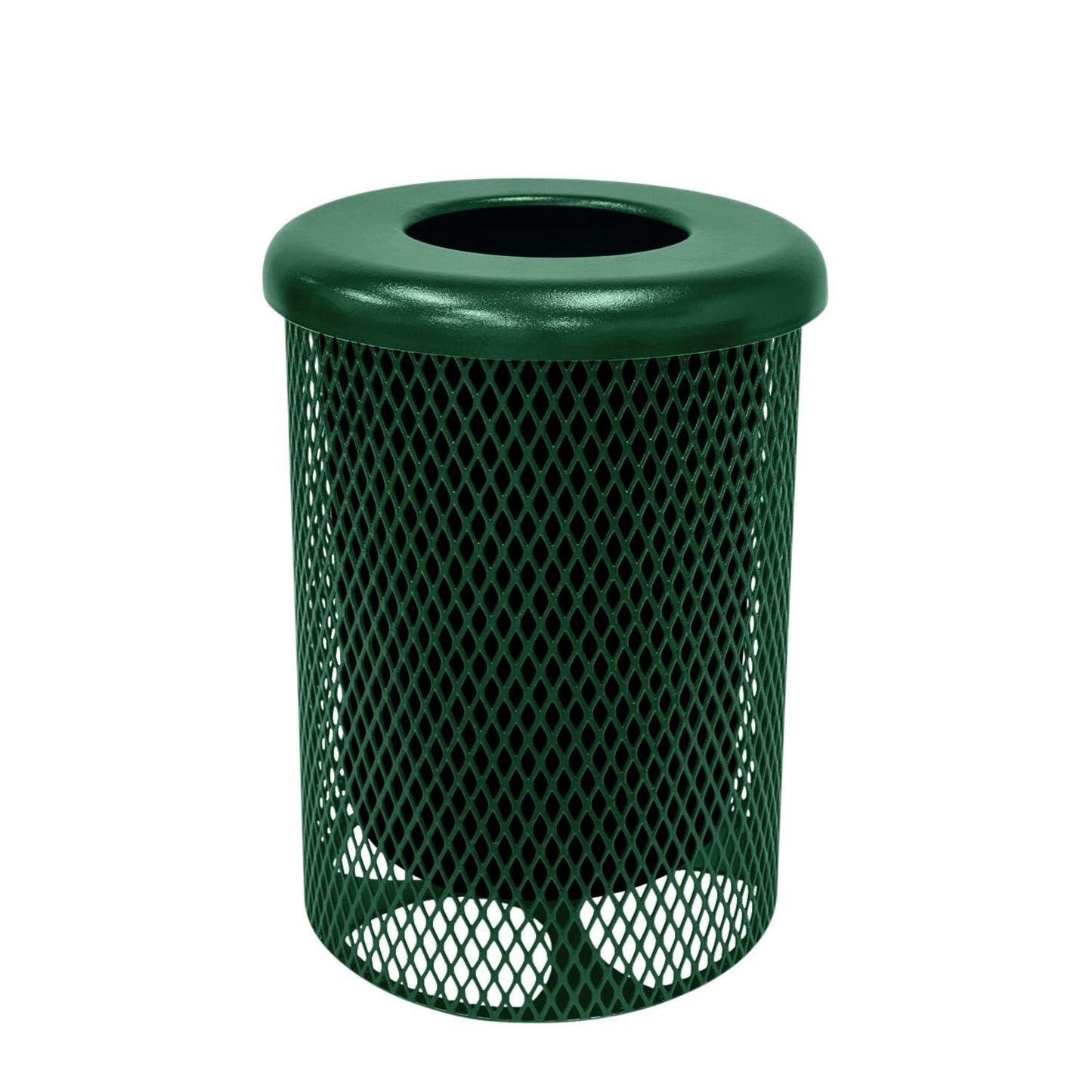 COATEDOUTDOORFURNITURE RFT-GRN Heavy Duty 32 Gallon Round Trash Receptacle, Liner Included, Green with Black Flat Top, Made in America