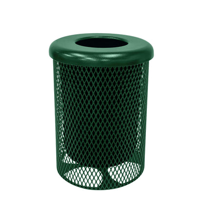 COATEDOUTDOORFURNITURE RFT-GRN Heavy Duty 32 Gallon Round Trash Receptacle, Liner Included, Green with Black Flat Top, Made in America