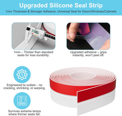 Heavy-Duty 20 ft x 2 in Weather Stripping, Door Draft Stopper Silicone Seal Strip for House and Glass Shower Doors for Collision and Side Gaps of Door and Windows, White