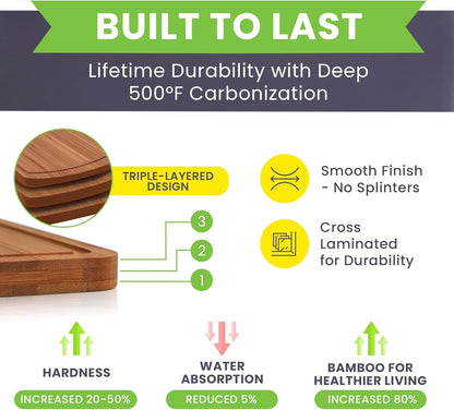 Bamboo Wooden Cutting Board Set of 3 - Used to Chop Veggies, Carve Meat, Present Charcuterie at Mealtime Prep and Family Gatherings - Ideal for Professional and Busy Home Chefs - Dark