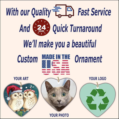 Personalized Ornament, Add Photo Text or Art Design and Make Your own Customized Porcelain Ceramic Ornament, Gold String and Gift Bag Included (Heart)