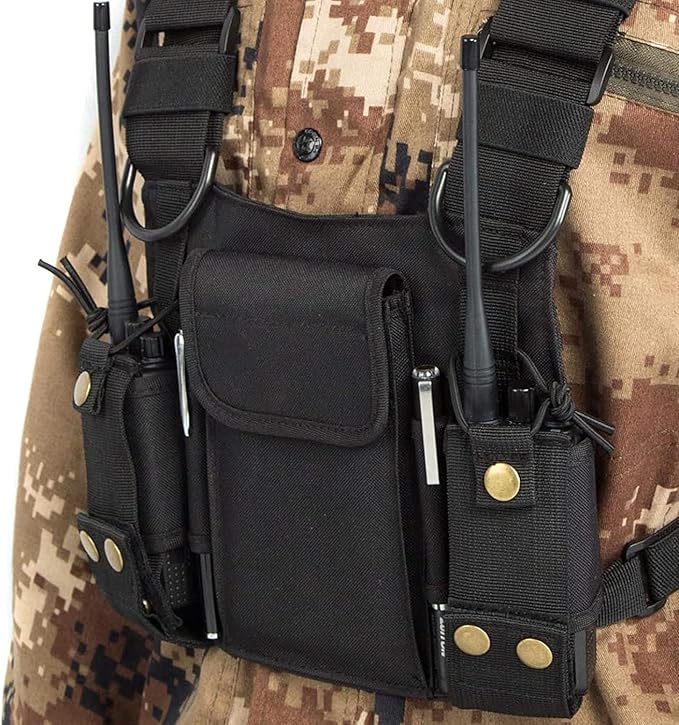 Radio Shoulder Holster Chest Harness Holder Vest Rig for Two Way Radio Chest Front Pack Pouch Walkie Talkie Case with Front Pouches for Kenwood Arcshell Retevis Baofeng UV-5R F8HP UV-82 888S (4Pack)