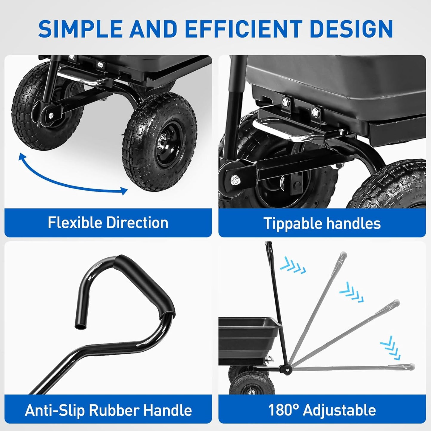 Yesker Garden Carts - 600lbs Dump Wagon with All Terrain Inflatable Wheels for Yard Lawn Farms Gardening - Heavy Duty Utility Outdoor Hauling Wheelbarrow