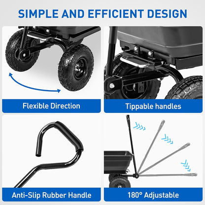 Yesker Garden Carts - 600lbs Dump Wagon with All Terrain Inflatable Wheels for Yard Lawn Farms Gardening - Heavy Duty Utility Outdoor Hauling Wheelbarrow
