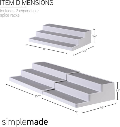 SIMPLEMADE 3-Tier Spice Rack Organizer - Versatile Storage Shelf for Kitchen, Bathroom, Bedroom & Office, Set of 2, Expandable White