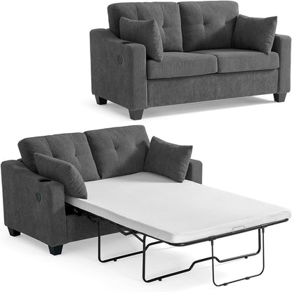 Pull Out Sofa Bed, Full Size Sleeper Sofa, 2-in-1 Convertible Corduroy Couch with USB Charging, Memory Form Couch for Living Room, Apartment and Small Space (Dark Grey, Corduroy - Full Size)