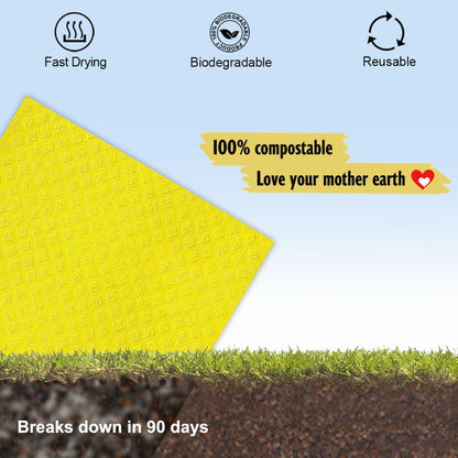 Swedish Dishcloths for Kitchen | 6 Pack Absorbent Cellulose Sponge Cloths Washable | Non-Scratch Reusable Paper Towels Quick Drying Cleaning Cloths - Yellow