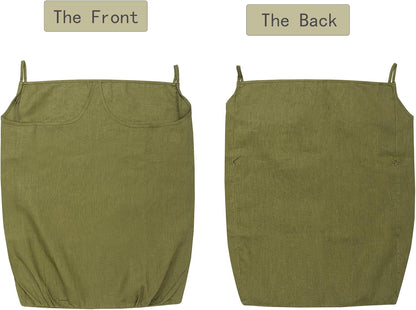 100% Pure Linen Dual Hanging Laundry Bag with 2 Deep Pocket and 2 Side Zipper 20x27in, Over The Door Laundry Hamper Space Saving Hampers for Dirty Clothes Home Travel, Green