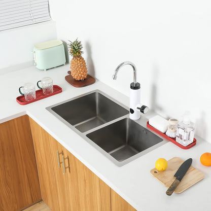 Silicone Kitchen Sink Organizer Tray for Multiple Usage,Eco-Friendly Sponges Holder for Kitchen Bathroom Counter or Sink,Dish Soap Dispenser,Scrubber,Bottle,Cup (Red, 12"×4")