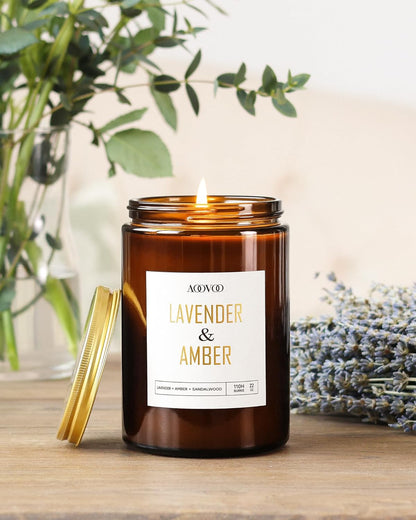 AOOVOO Lavender Amber Candles - 22 oz Scented Candles, Aromatherapy Candle, Soy Candle for Home Scented