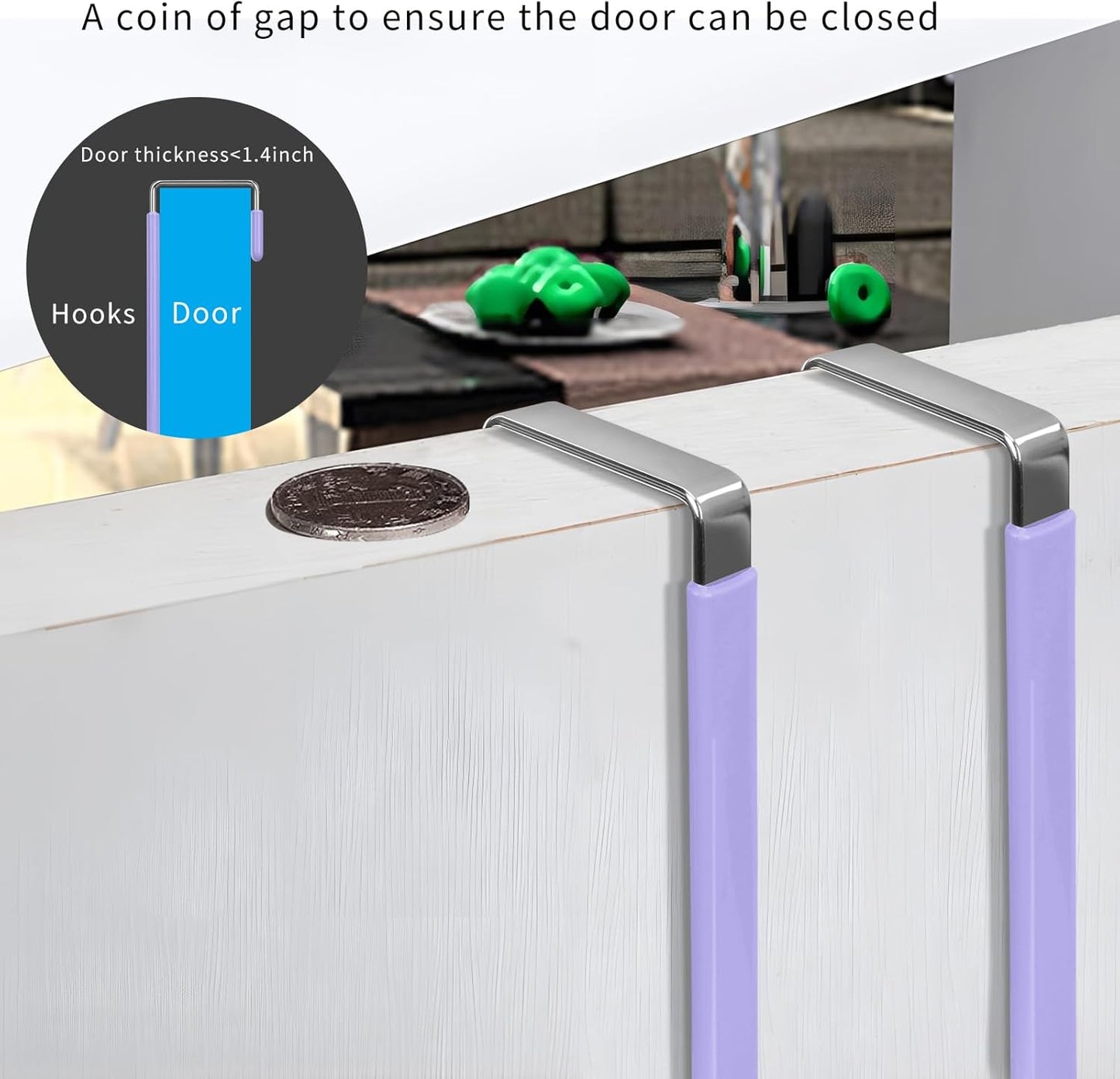 FYY Over The Door Hooks, 4 Pack Door Hangers Hooks with Rubber Prevent Scratches Heavy Duty Organizer Hooks for Living Room, Bathroom, Bedroom Hanging Clothes, Towels, Hats, Coats, Bags Lavender