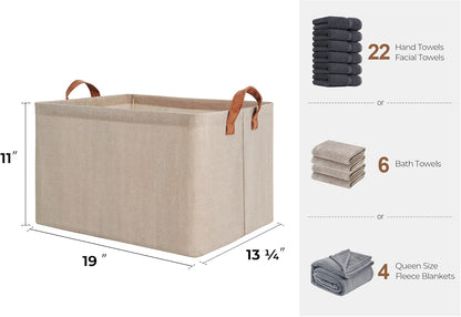 StorageWorks Storage Bins, Fabric Storage Bins for Shelves, Extra Large Storage Baskets with Metal Frame, Closet Baskets and Bins with Handles, Jumbo, Brown and Beige, 2-Pack