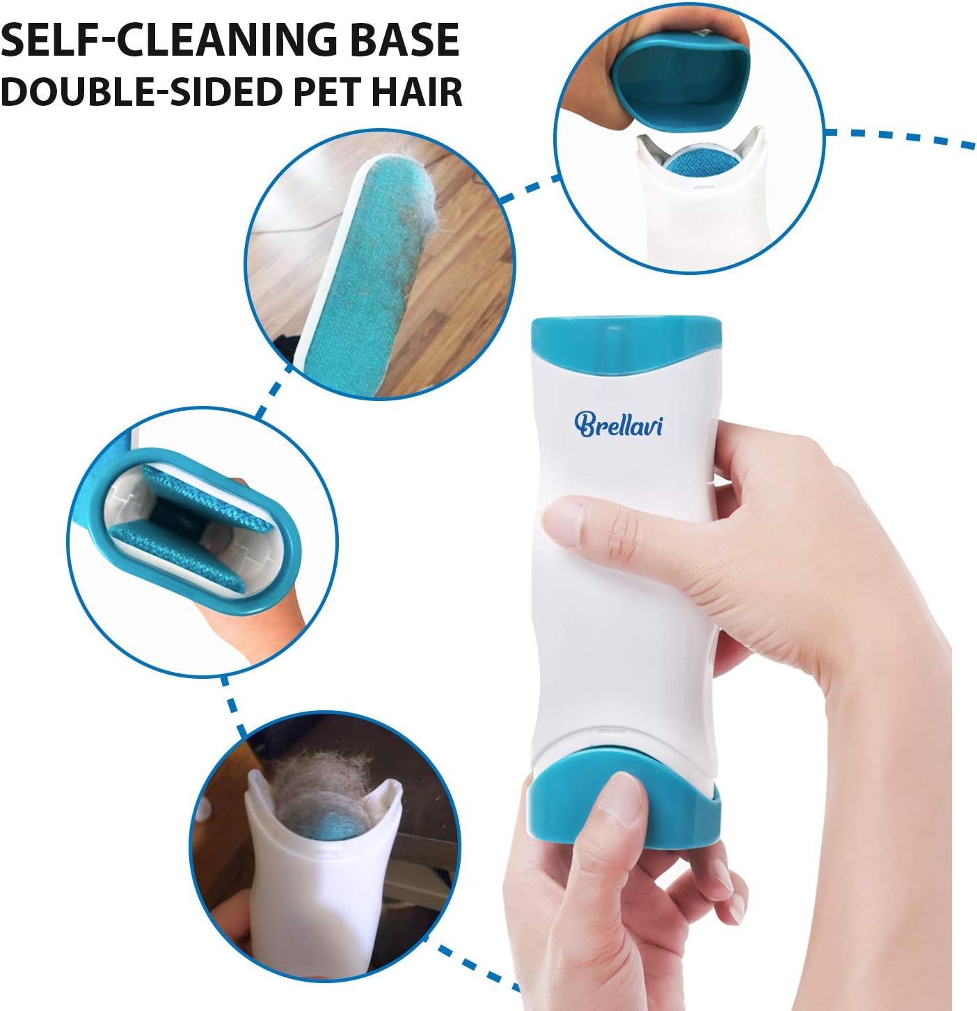 Pet Hair Remover for Clothes: Reusable Dog Cat Fur Lint Removal Brush for Clothes Furniture Couch Carpet Bed Car Seat - Self-Cleaning for Pet Owners (Fresh Blue, 1 Pack)