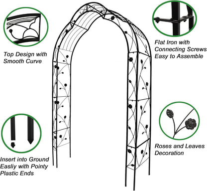 Metal Garden Arch 98.4" H Garden Arbor Trellis for Outdoor Climbing Plants Support Rose Lawn Tall Large Scale Event Arch(L, Black)