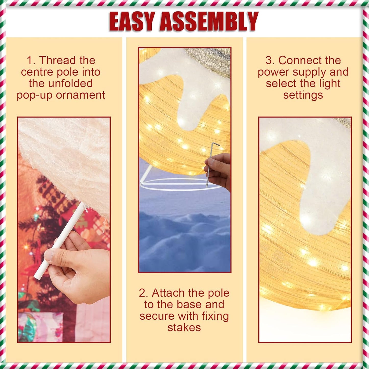 BRIGHTDECK Outdoor Christmas Ornaments, Lighted Pop-Up Outdoor Holiday Ball Decoration with 80 LED Lights, 8 Light Modes, Lighted Collapsible Holiday Decorations for Yard, Home(Beige)