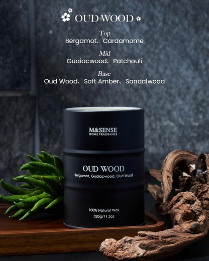 M&SENSE Oud Wood Scented Candles Natural Soy Wax, 11.3oz Long Lasting Up to 70 Hours Burning Time, Unique Candle Gifts for Men Women