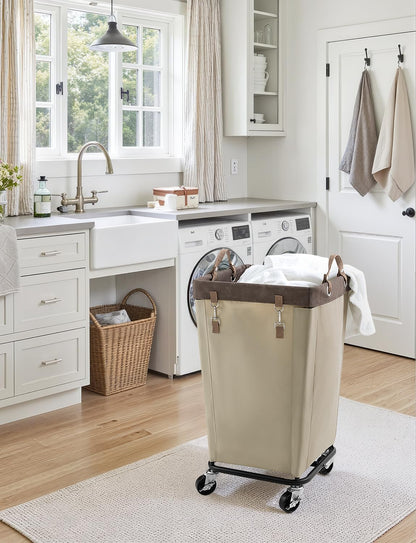 StorageWorks 160L Laundry Basket with Wheels, Large Rolling Hampers for Clothing Organizer, Dirty Clothes Basket for Hotel, Home, Closet, Dorm, Light Khaki