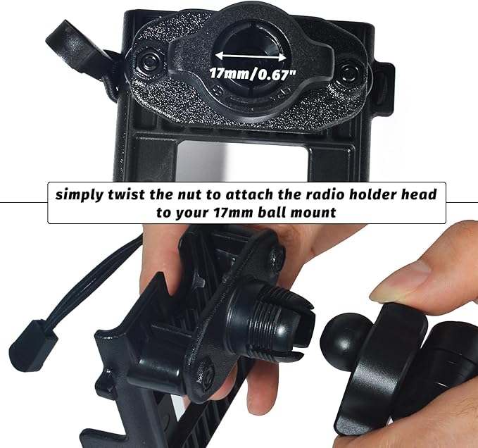 TWAYRDIO Handheld Radio Holder, Belt Clip Hanger Mount for 17mm Ball Mounts, Compatible with Motorola Kenwood Midland Baofeng Yaesu HT Walkie Talkies Two Way Radios Scanners