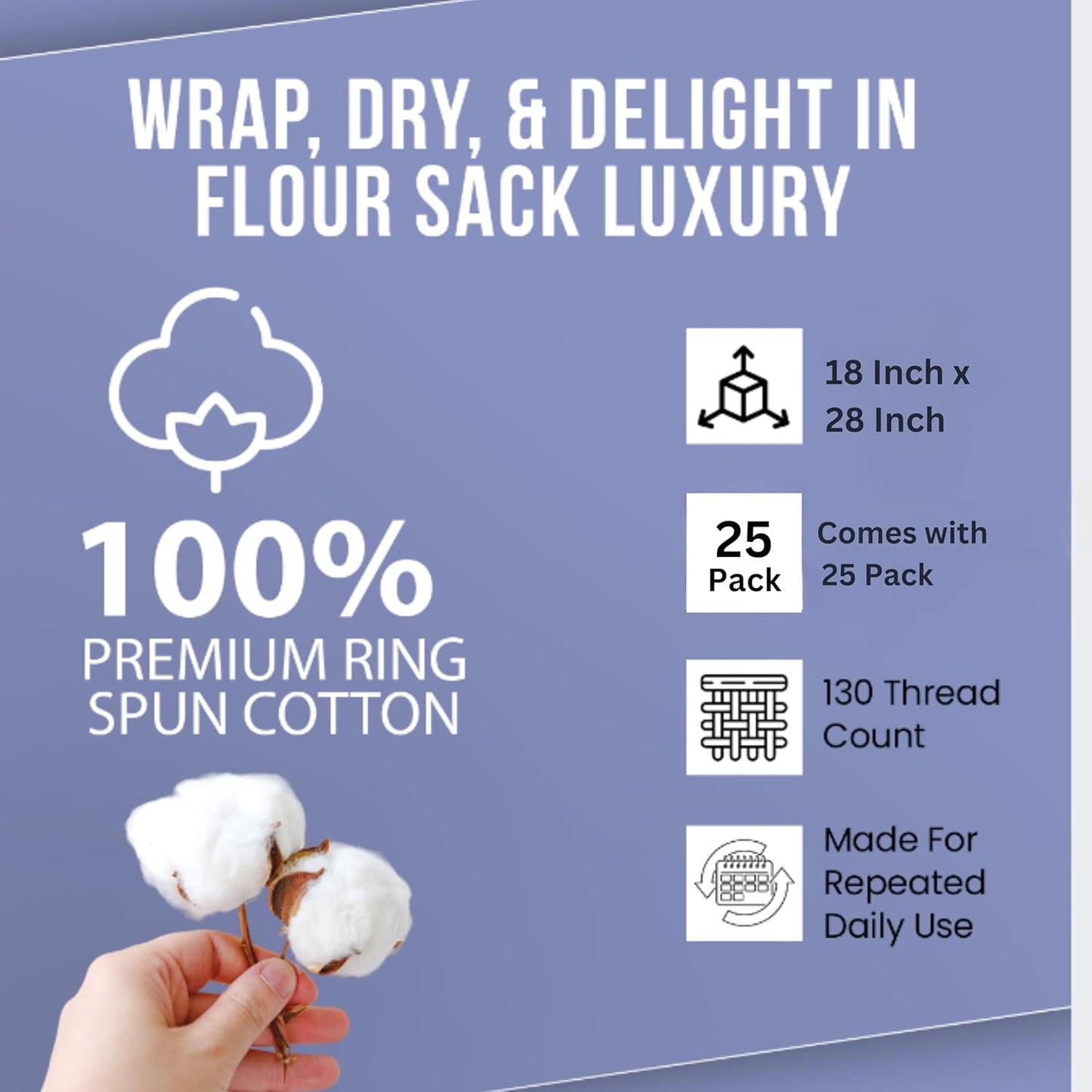 WHITEWRAP Flour Sack Towels| Tea Towel for Crafts| Kitchen Dish Cotton Blank Towel for Embroidery|Baking Bread Proofing Linen Cover| Thick Absorbent Quick Dry| 24 Pack 18"x28"Natural