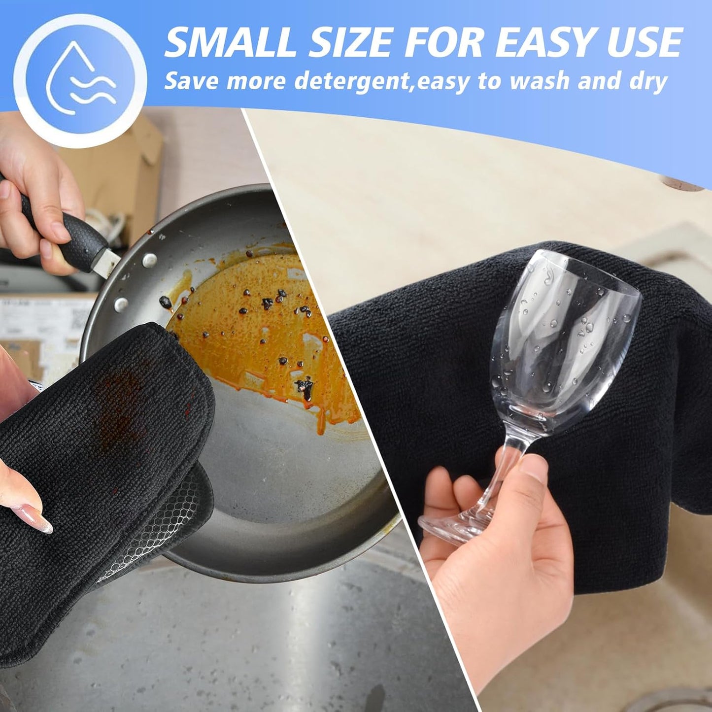 KinHwa Kitchen Washcloths for Dishes Absorbent Microfiber Dish Cloths Quick Dry Dish Rags with Poly Scour Scrub Side Ideal for Kitchen Cleaning (Black, 7inchx7inch 18 Pack)