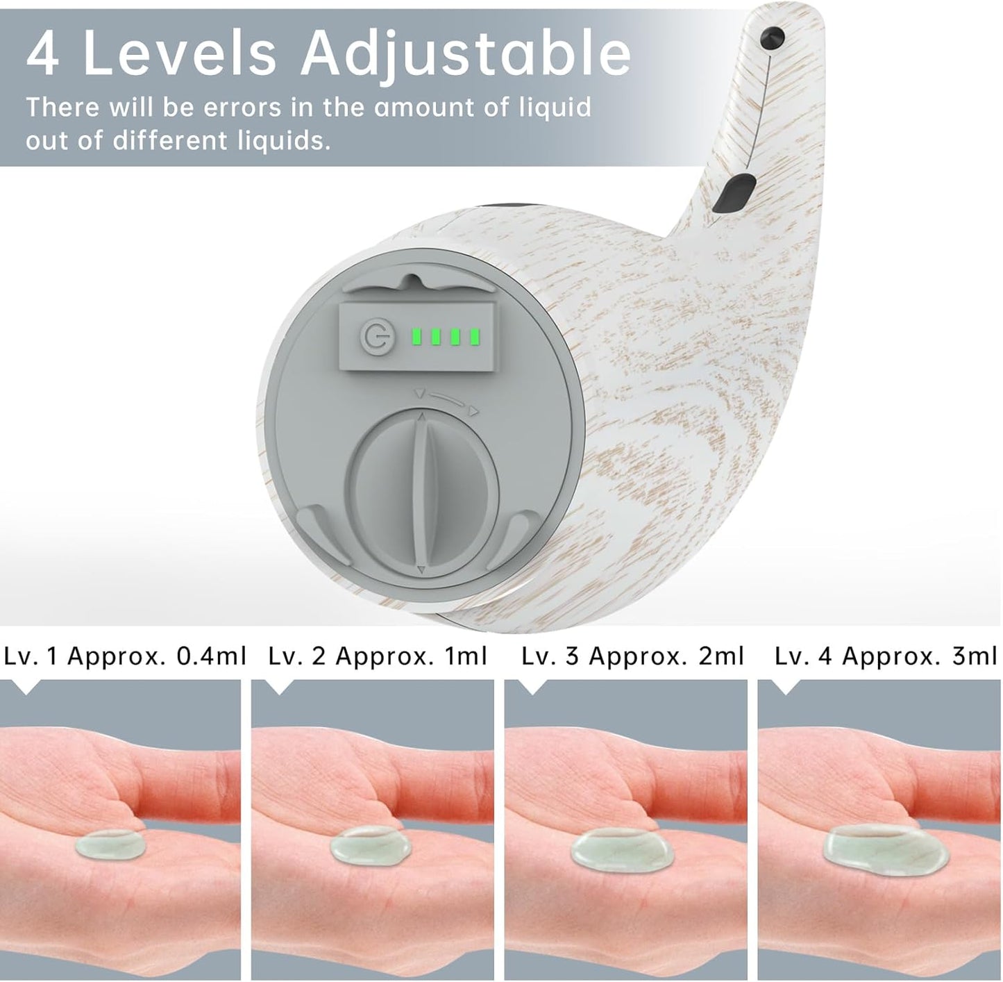 Automatic Liquid Soap Dispenser，300ML Touchless 4 Gear Adjustable,Countertop Electric Battery Operated Hand Soap Dispenser with Sensor for Bathroom,Kitchen,Office(White Wood Grain)