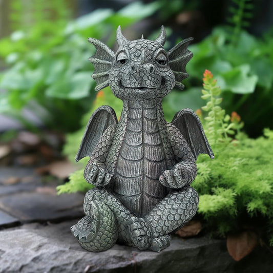 Garden Dragon Statue Decor - Meditation Dragon Sculpture Figurine Outdoor Decoration, Zen Yoga Garden Art Sculpture for Patio Lawn Yard Balcony Indoor Decor(Hands Flat)