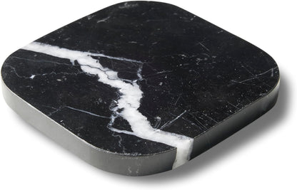 Italian 100% Marble Coasters – Set of 4 – Square Modern Bar Coasters for Drinks, Coffee –Stone Holder for Home Décor, Housewarming Gifts (Black Marquina)