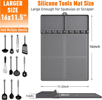 Silicone Grill Mat Compatible with Blackstone, Silicone Griddle Tools Mat with Drip Pad, Spatula Mat for Outdoor Grill Kitchen Counter (Grey)