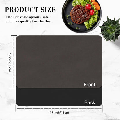 BLESWIN Faux Leather Placemats, PU Dining Table, Waterproof and Oil Resistant Easy to Clean, Heat Resistant Reversible Use Table Mats for Kitchen, Dining Table, Outdoor – 12 × 17 Inch, Coffee&Black
