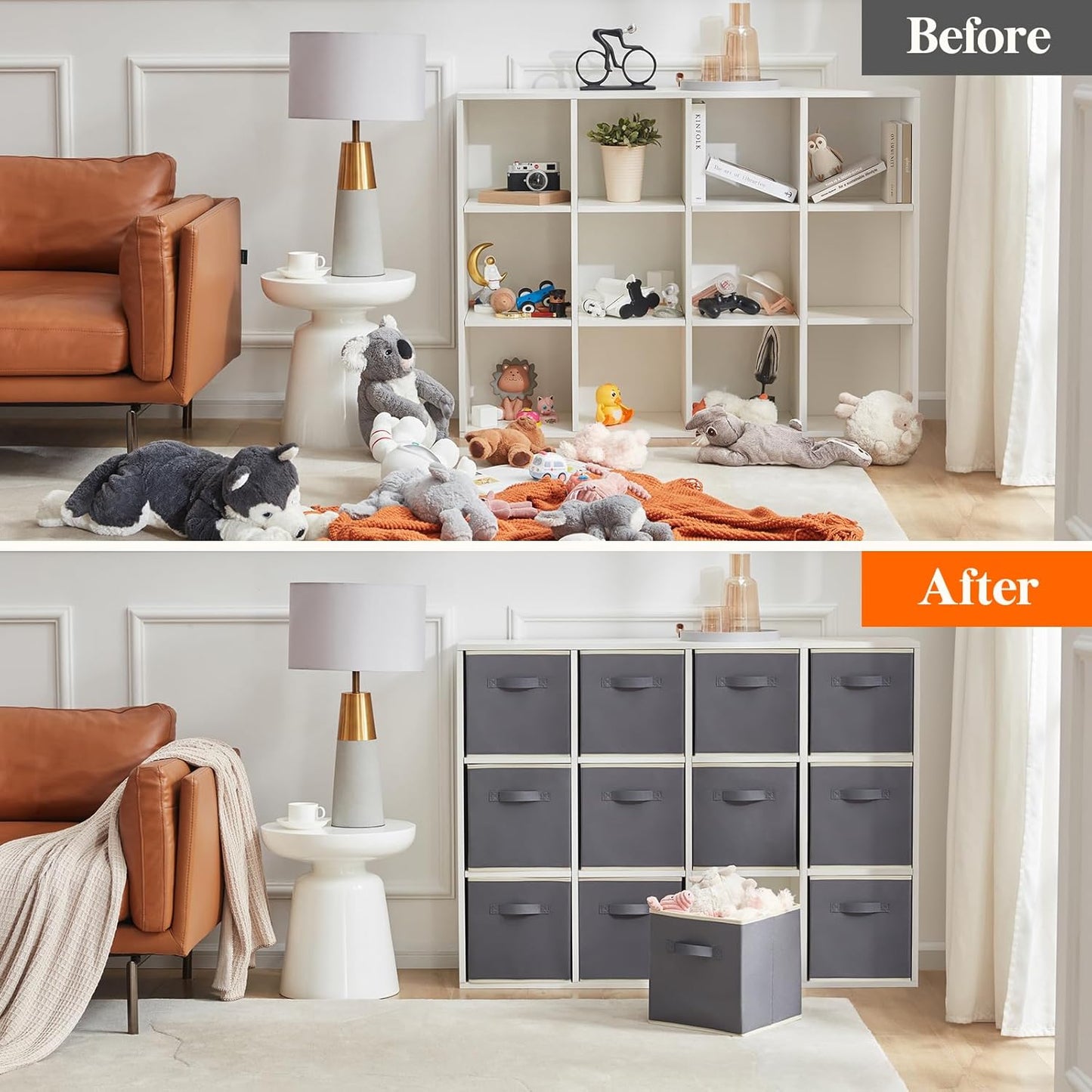 Lifewit 12 Packs Storage Cubes, 11 Inch Cube Storage Bins, Foldable Decorative Fabric Storage Baskets for Organizing Home Organizers with Handles for Shelves, Closet, Grey