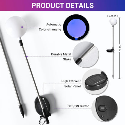 SOLPEX Solar Garden Lights 6 Pack, Solar Globe Lights Outdoor Waterproof, Multi-Color Changing Garden Spheres Outdoor Waterproof, Ball LED for Garden Decorations