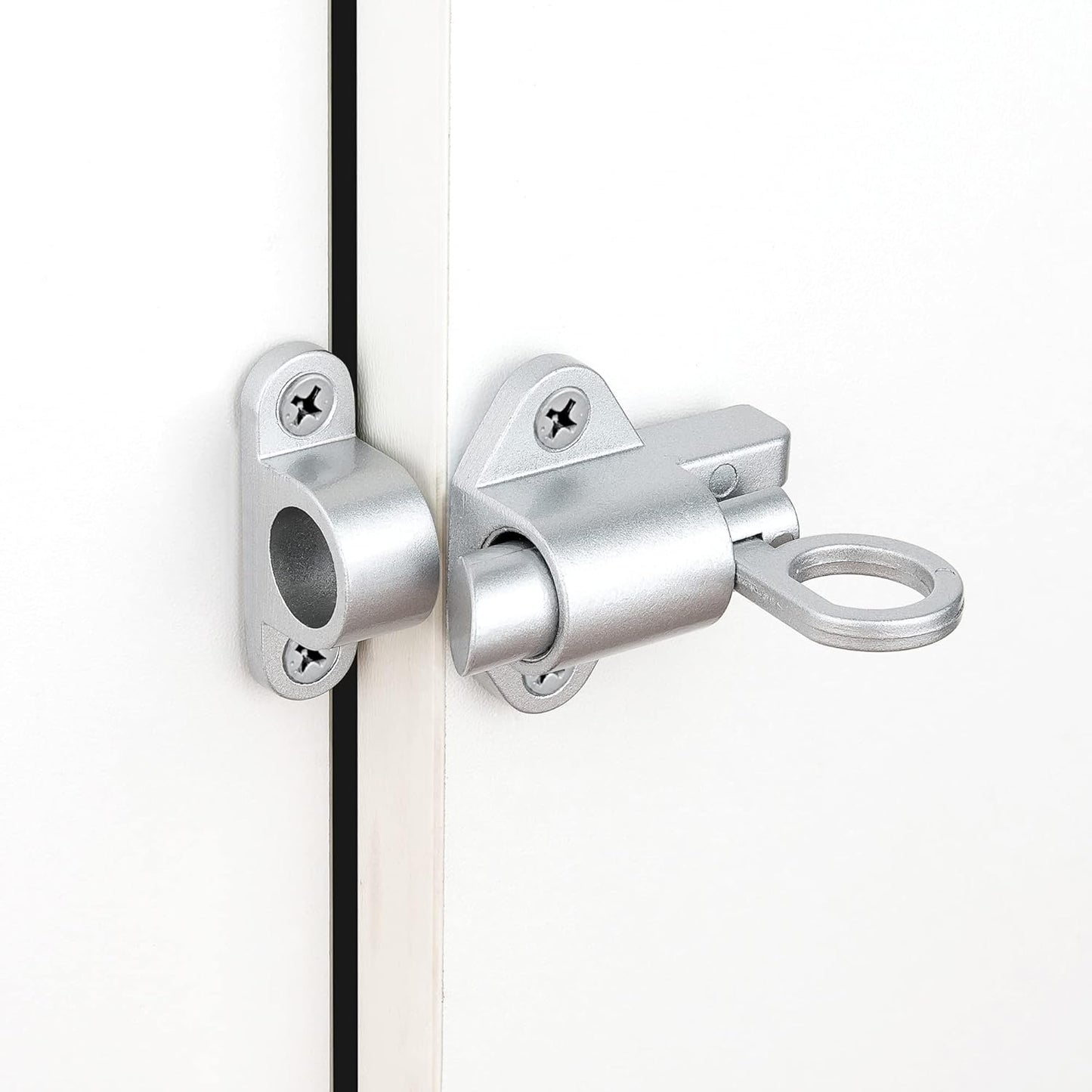 5 Packs Self-Closing Latches，Silver Gray Spring Door Lock，Resilient Bolt Latch Aluminum Alloy Safety Automatic Spring Barrel Slide Door Lock with Screws,Used for Gate,Window and Cabinet etc