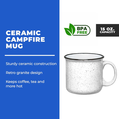 Set of 16 Ceramic Campfire Mugs – 15 Oz, White – Coffee & Tea Cups for Home, Work, Travel, Camping – Customizable, Great for DIY, Events, Companies