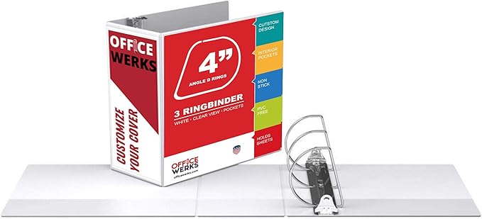 3 Ring Binder, Professional Angle D Ring 4 Inch, Presentation Folder for Standard Pages 8.5 x 11 with Pockets, Crystal Clear View White (4 Pack)