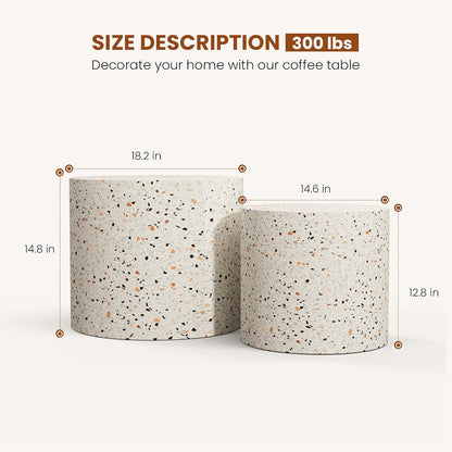 Terrazzo Round Nesting Coffee Tables 2 Piece Set - Contemporary Design, Sturdy Build, Multifunctional for Living Room, Office, and Balcony Use (Terrazzo 18.1in)