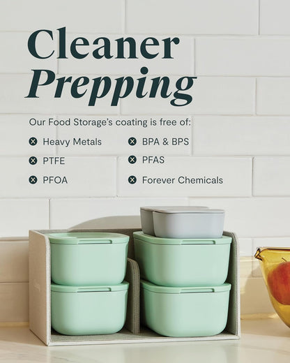 Caraway 2pc Glass Food Storage Set - 2.6 Cup Food Containers (2) - Non-Toxic Ceramic-Coated Glass - Air Release Technology - Compact & Stackable Design - Sage