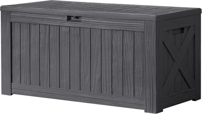 Devoko 120 Gallon Deck Box Resin Outdoor Storage Box Waterproof for Patio, Large Outdoor Storage Bench Lockable for Outside (Grey)