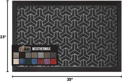 GORILLA GRIP 100% Waterproof All-Season WeatherMax Doormat 35x23, US Designed Natural Rubber, Stain and Fade Resistant, Low Profile Indoor Outdoor Door Mats, Easy Clean Patio Mat, Slate Geometric