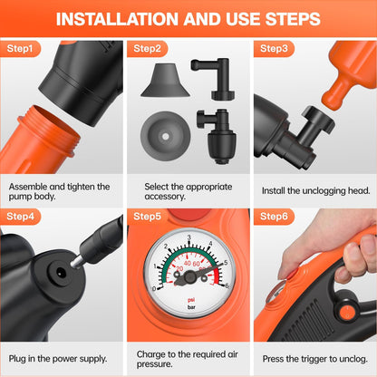 Toilet Plunger, Drain Clog Remover, High-Pressure Air Drain Blaster with Real-Time Barometer Powerful Drain Snake Sink Plunger Plumbing Tools Plungers for Bathroom, Sink, Floor, Kitchen Clogged