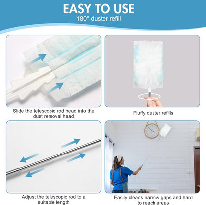 36 Pack 180° Duster Refills for Swiffer Duster Kit, with 1 Telescoping Handle for Multi Surface Dusters Heavy Duty Refill, 4X Electrostatic for Cleaning Furniture, Blinds, Electronic, Glass, Car.
