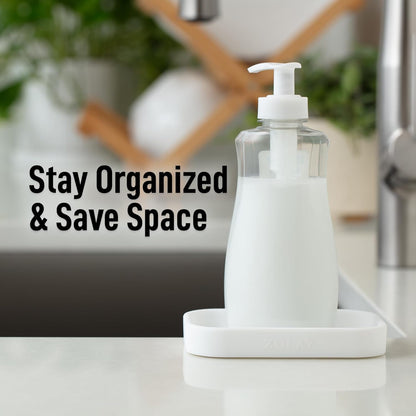 Zulay Kitchen Small Silicone Sponge Holder (4.9x3.3”) – Space-Saving Sink Organizer Tray for Sponge, Soap, Brush & More – Compact Non-Slip Dish for Kitchen & Bathroom (White)