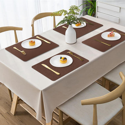 Faux Leather Placemats, Set of 4, 12''×17' Textures on Both Sides, Heat-Resistant, Waterproof and Oil-Proof, Reversible Place Mats for Kitchen, Dining Table, Outdoor - Brown