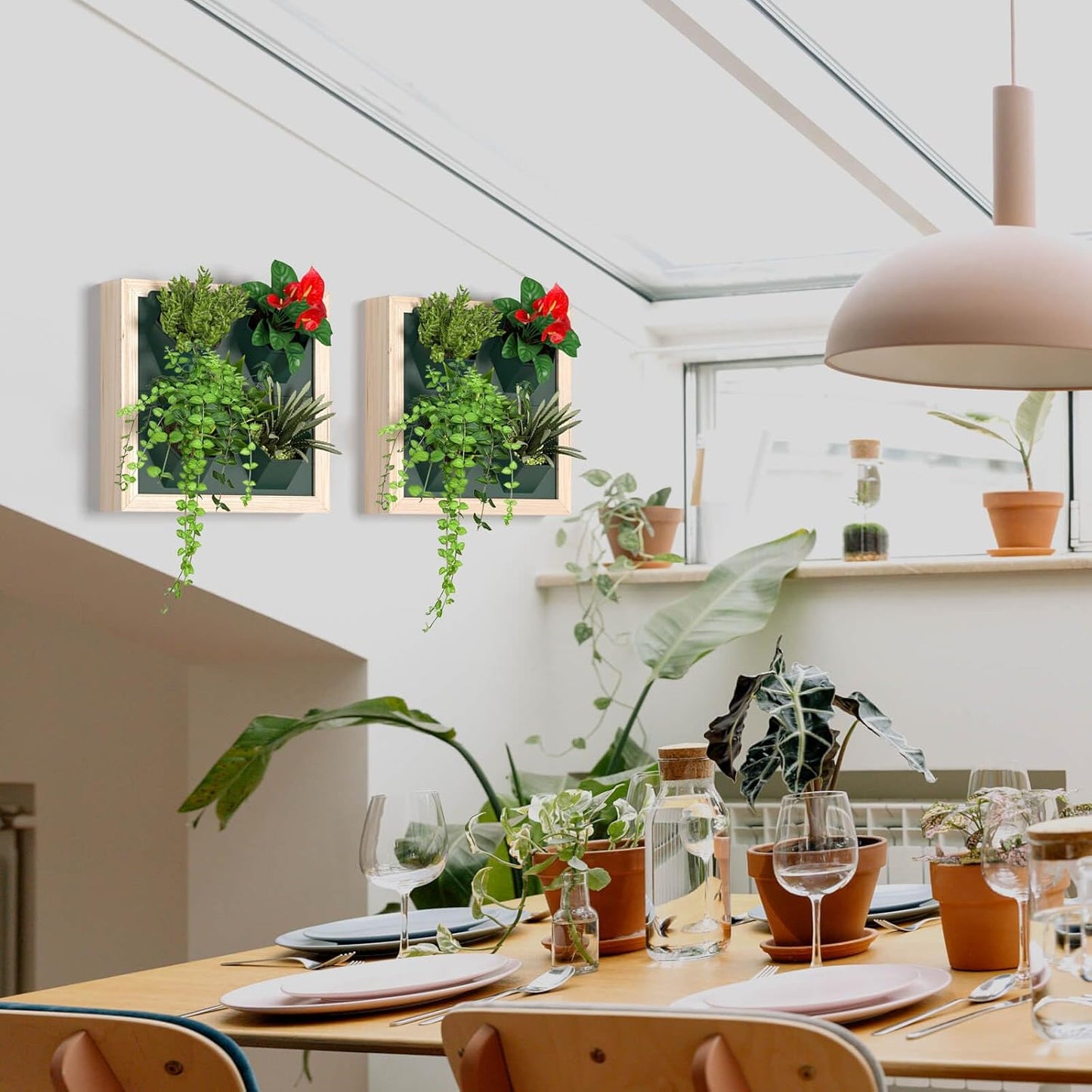 Vertical Wall Planter, 4 Pots Self Watering Living Planters Indoor, Wooden Frame Planter Wall Decoration Home Office (No Screw)