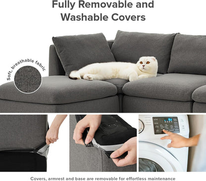 mopio Oversized Modular Sectional Sofa with Fully Removable Covers and Storage, Convertible U, L-Shaped and Sleeper Sectional, Modern Couches with Ottoman Chaise (Stone Gray Fabric, Loveseat)