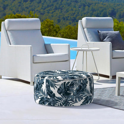 LVTXIII Outdoor/Indoor Inflatable Ottoman, 31"x31"x14" Patio Footrest Stool, Portable Round Pouf Ottoman for Patio Garden, Camping or Home Decoration, Palm Blue