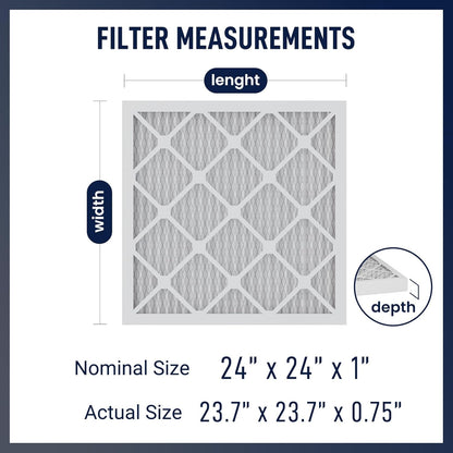 24x24x1 MERV 8 Air Filters 6-Pack, Actual Size 23.7" x 23.7" x 0.75" – Compatible with HVAC, Air Conditioners & Furnaces– High Particle Capture & Smooth Airflow