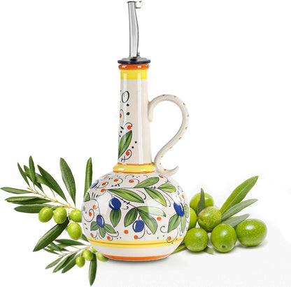 18 oz Ceramic Olive Oil Dispenser Bottle for Kitchen, Large Capacity Oli and Vinegar Cruet with Stainless Steel Spout, 540 ml Oil Container with Handle for Cooking Preventing, Vinegar Cruet