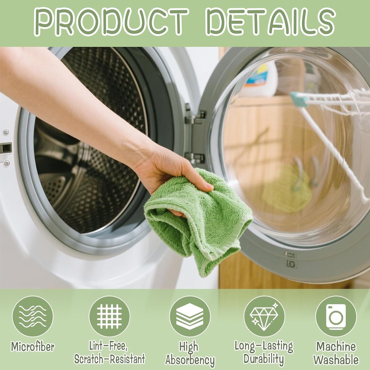 4 Pack Extra Large Microfiber Cleaning Cloths 20"x30", Lint-Free Reusable Towels for Home, Glass, Windows, Office, Kitchen, Bathroom – Green & Orange