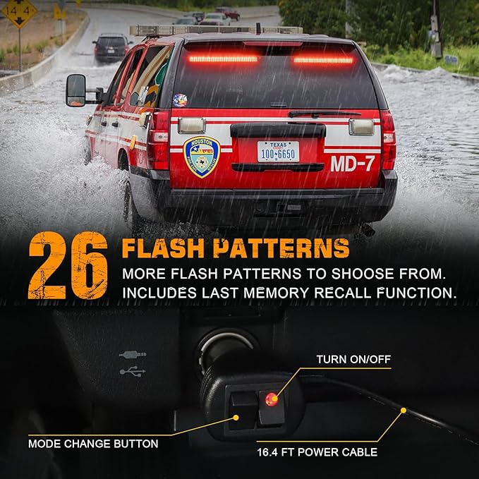 XRIDONSEN 2 in 1 Red Emergency Strobe Traffic Advisor Light Bar 144 LED Warning Safety Interior Dash Windshield Lights Deck Split Mount for Police Volunteer Firefighter Vehicles Trucks (2x17.7 inch)