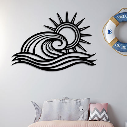 Wita Home Ocean Wave Metal Wall Art, Sun Beach Decor, Coastal Large Wall Sculpture for Home, Indoor/Outdoor Use, Nautical Wall Hanging, Eye-Catching Addition to Living Room (White, 32 x 19 inches)